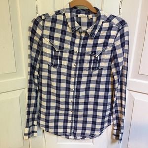 Anthropologie Blue and White Plaid Blouse